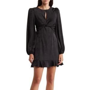 ASTR the Label | Black Front Twist Flora Satin Mini Dress